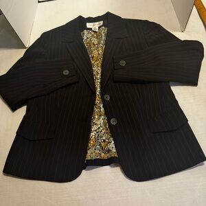 Jones New York Suit Womens 12 Black Pinstriped Button-Up Vneck Blazer